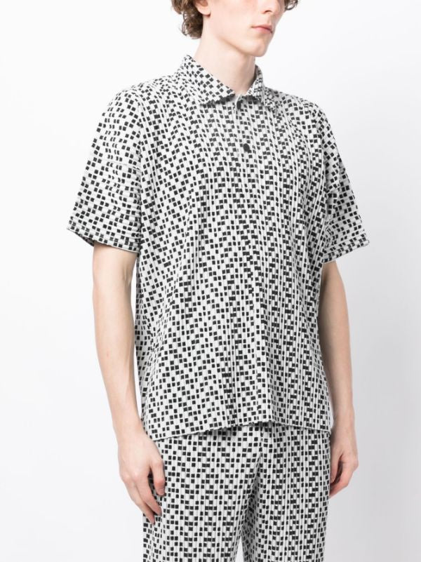 SS23 Button Polo - Light Grey with Black Squares