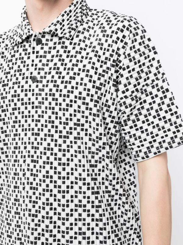 SS23 Button Polo - Light Grey with Black Squares