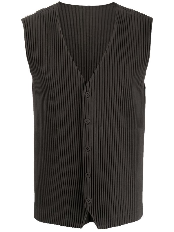Homme Plisse Issey Miyake | Tailored Button Vest in Ebony Khaki
