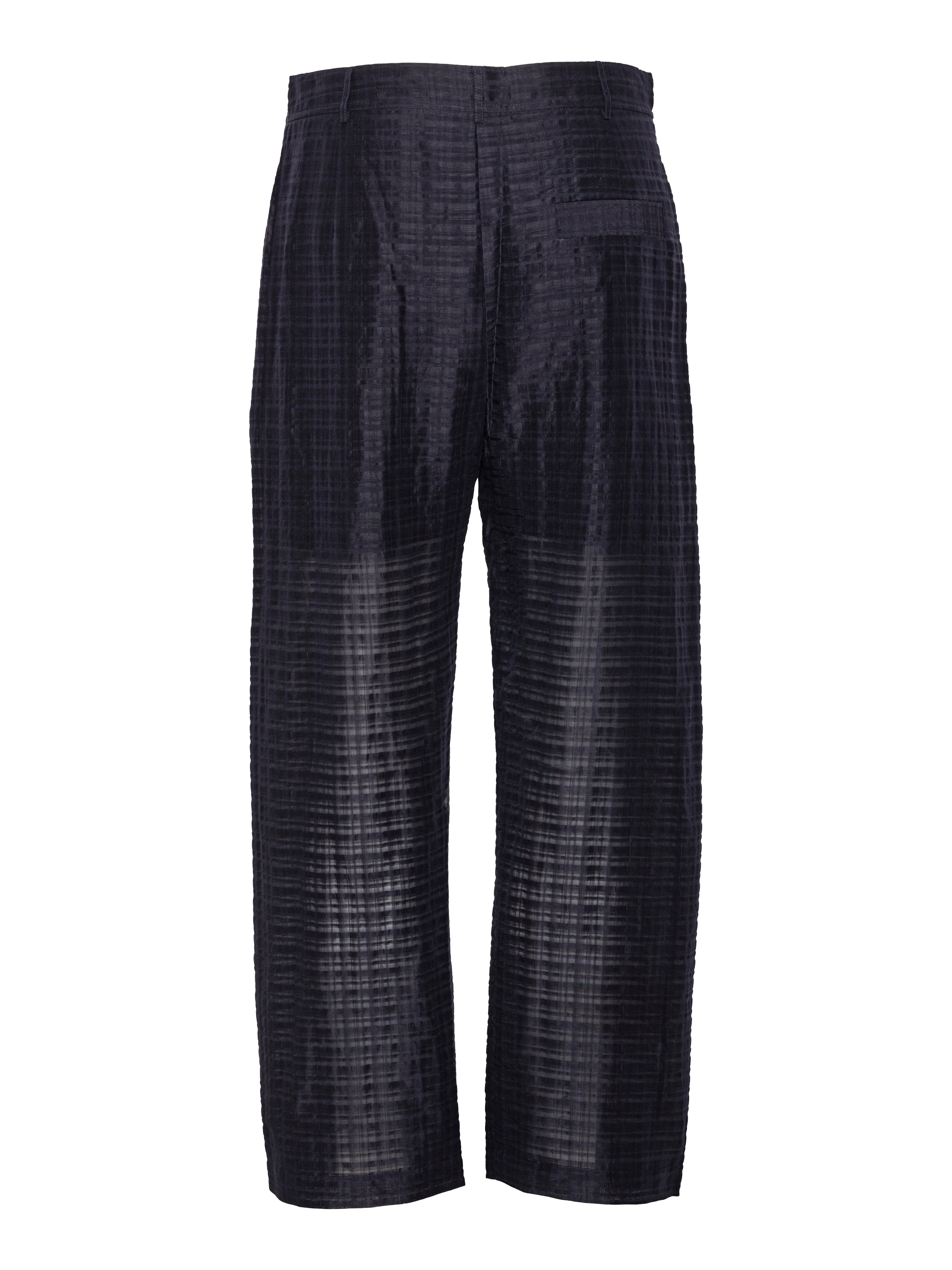 Back full-body packshot of the Artist Pants in navy from Henrik Vibskov Spring/Summer 2026 Studio Collection, highlighting the straight-leg cut, clean back design, and straight hem.