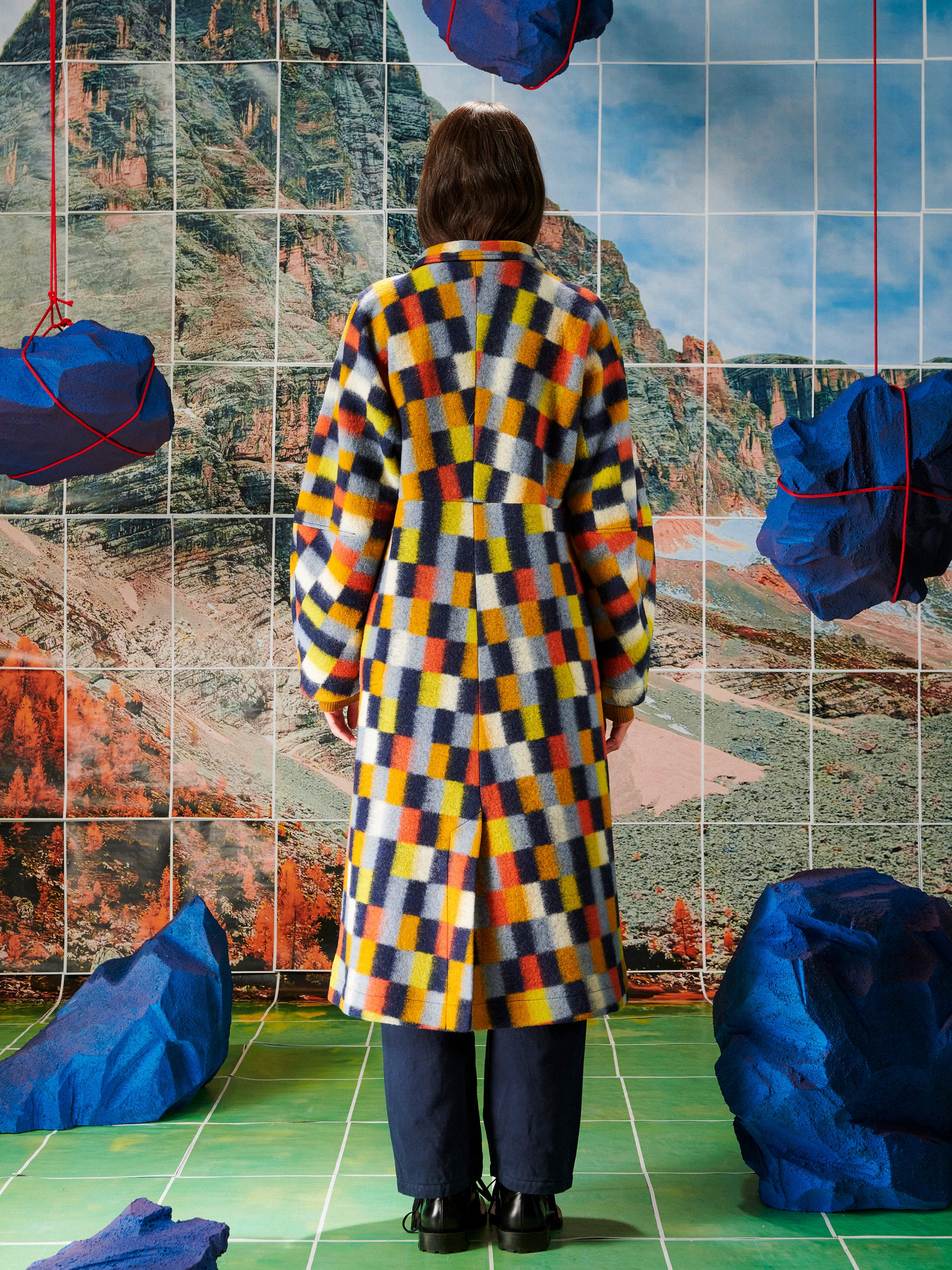 Banana Coat - Brushed Squares-[-Henrik Vibskov-5