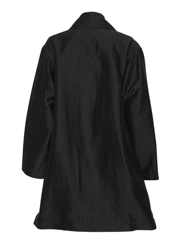 Back view of the Beetle Coat highlighting the layered back panels and relaxed silhouette with curved hem.