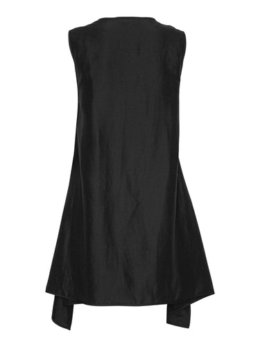 Henrik Vibskov Beetle Dress in black, back view showing sleeveless cut and versatile tie fastening, full packshot from SS26 collection.