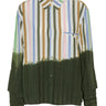 Blousse Shirt in DipDye Stripes by Henrik Vibskov, front view of relaxed-fit button-front shirt with vibrant multicolour stripes transitioning into forest green dip-dye at hem, classic collar and chest pocket, Spring/Summer 2026 Key Collection