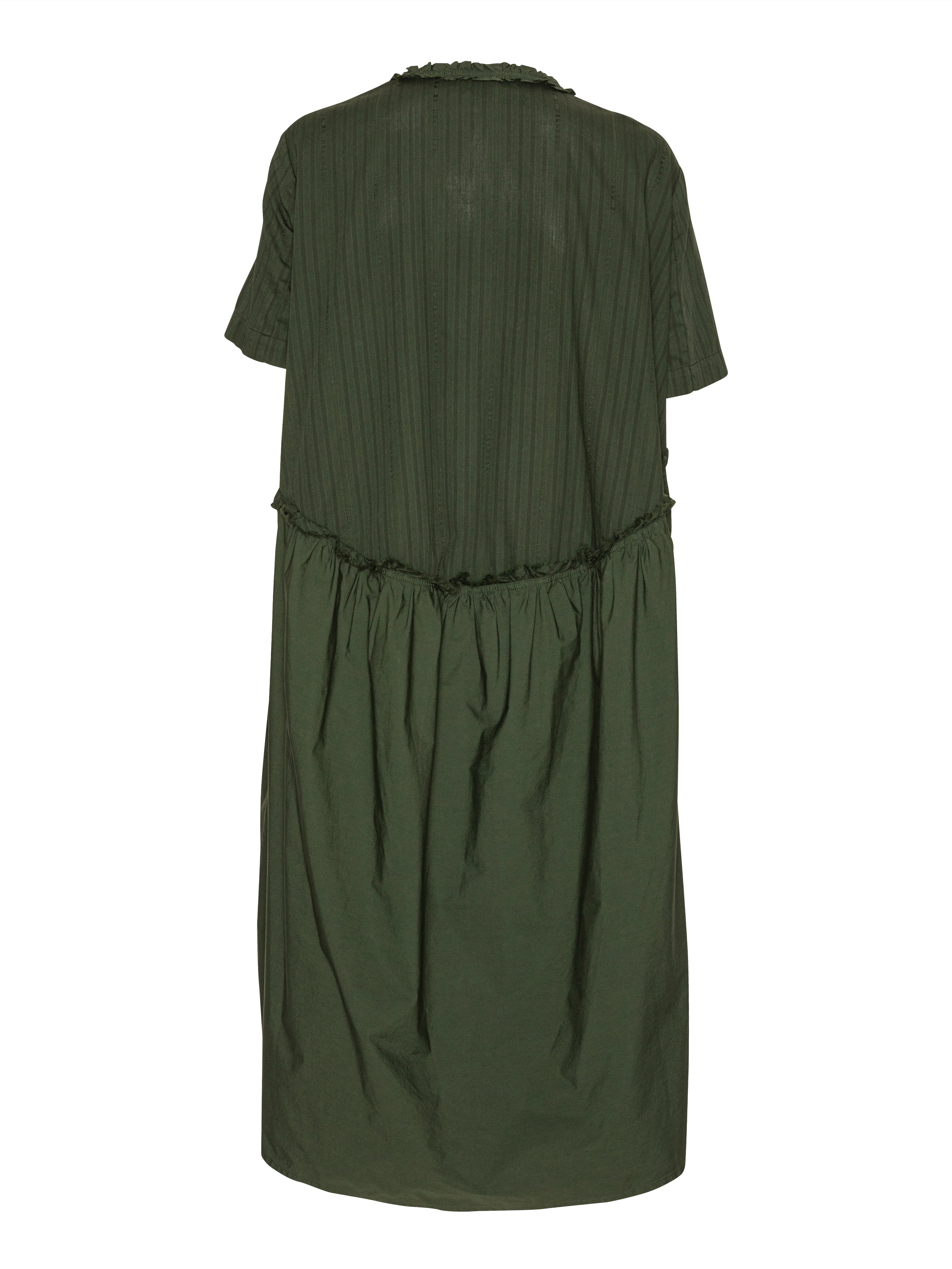 Back view of the Bon Chalant Dress showing the oversized silhouette and textured ruched construction.