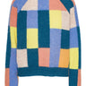 Colorful checkered sweater with a blue hems on a white background