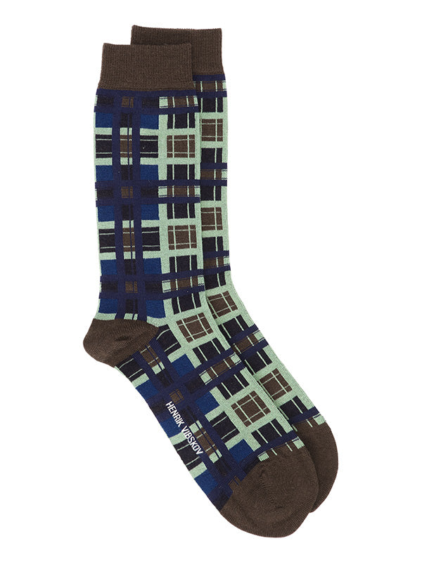 Checks Socks Homme in Checks Navy from Henrik Vibskov