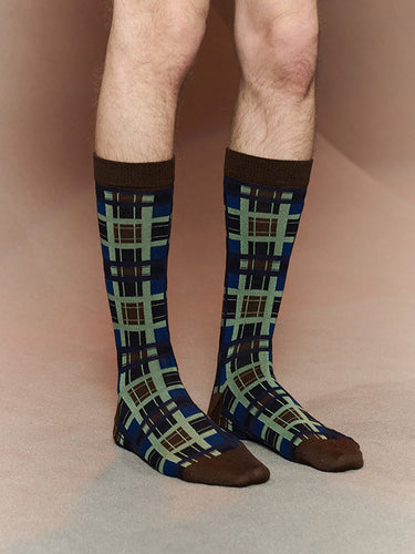 Checks Socks Homme in Checks Navy from Henrik Vibskov
