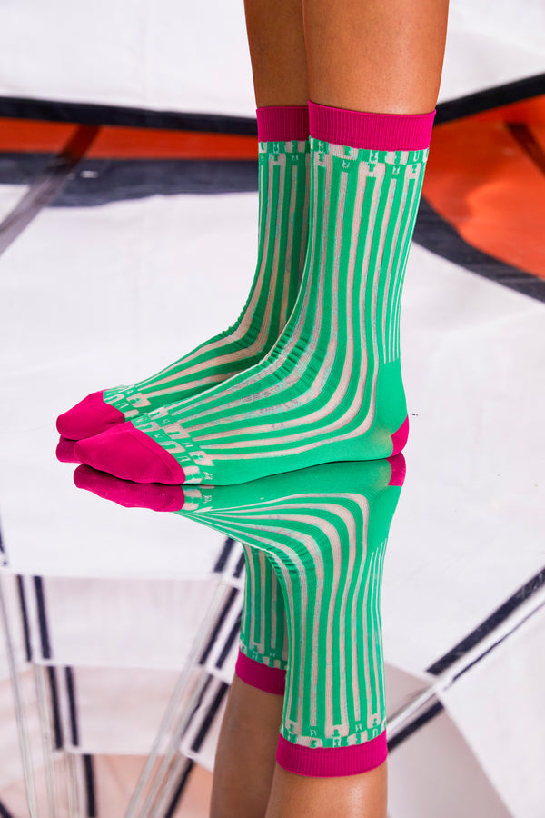 Henrik Vibskov socks - Chess Femme green violet transparent