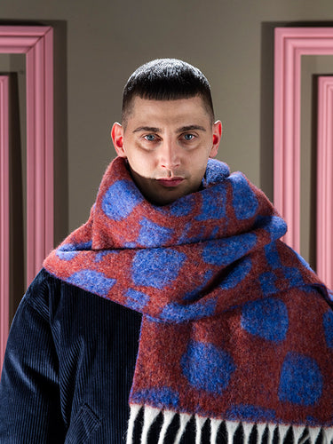 Henrik Vibskov - Chess Wool Scarf in Blue Orange Chess
