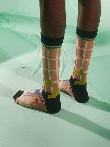 Chopped Finger Factory Socks Homme in Blue Tan Factory from Henrik Vibskov