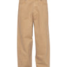 Front view of the Henrik Vibskov Curved Denim Pants in dark beige Cardboard Beige denim, featuring belt loops, side pockets, and straight legs.