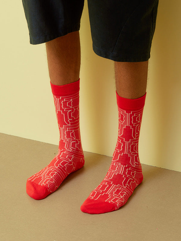 Henrik Vibskov - Dotted Box socks homme in Outline Red - 2