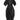 Front view of the Double Bass Dress in Black, showing the round neck, wide elbow-length sleeves, hourglass silhouette, and low–high hem.