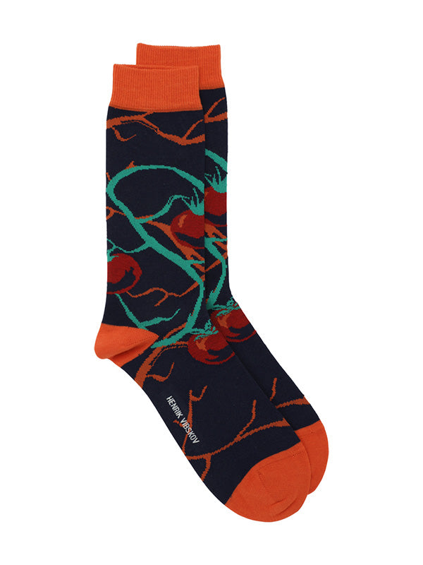 Henrik Vibskov - Dragon Tomato socks homme in orange and blue branches - 1