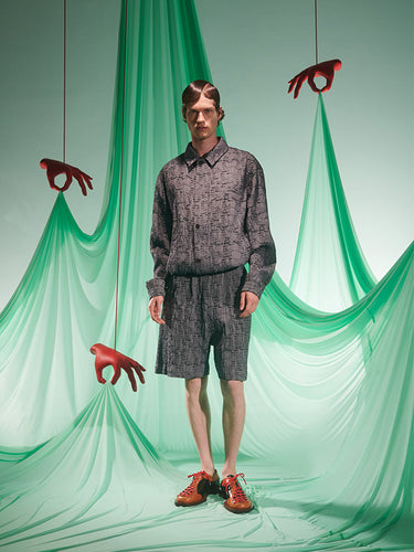 Eclipse Shorts in Grey Outline Fingers from Henrik Vibskov