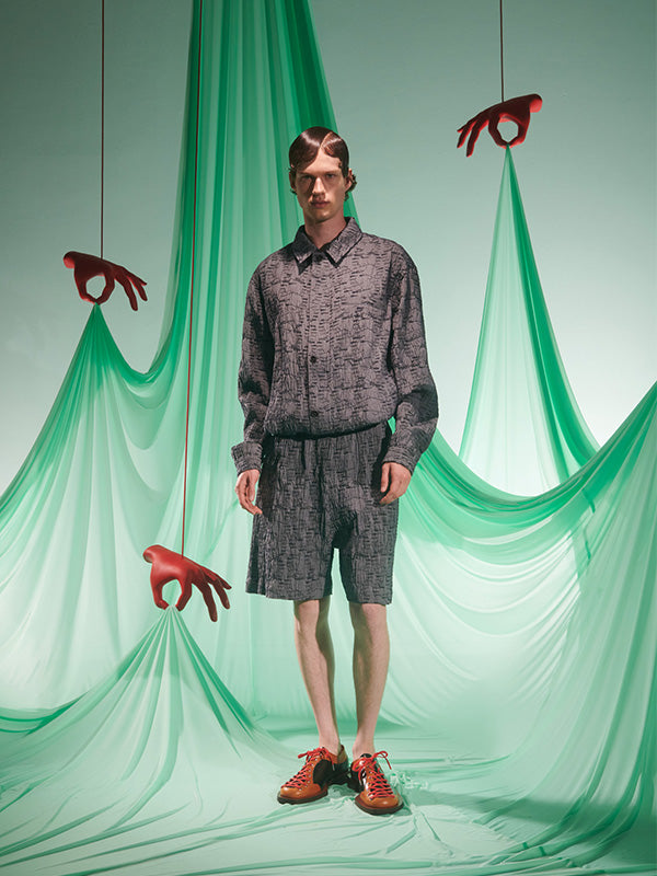 Eclipse Shorts in Grey Outline Fingers from Henrik Vibskov