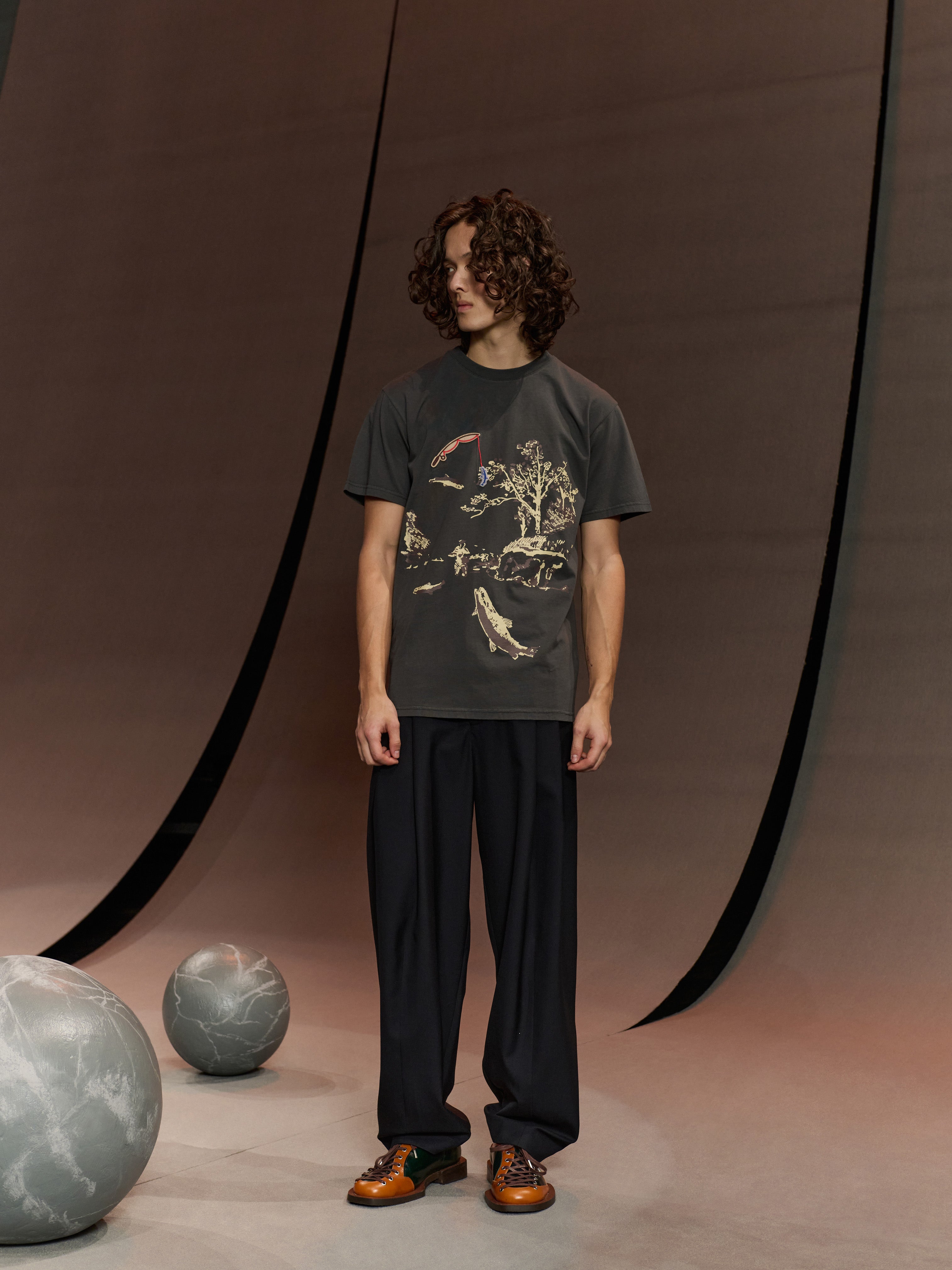 Fishing Rod Tee in Dark Shadow from Henrik Vibskov