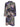 Front view of the Henrik Vibskov Flat Dress in Foxes, showing the multicolour abstract foxes and nature print, round collar, front button closure, long sleeves, adjustable waist drawstring, and straight hem.