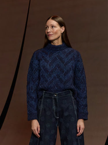 Flat Knitted Sweater in Flat Navy from Henrik Vibskov