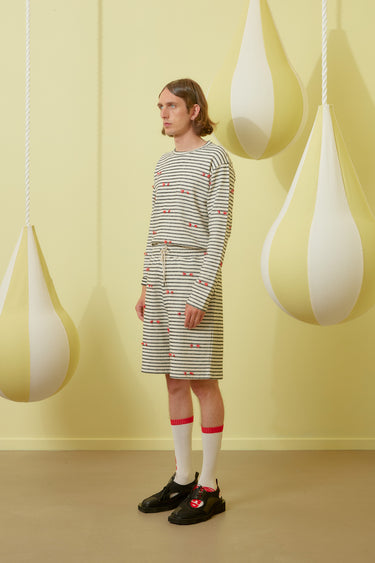 Henrik Vibskov shorts - Fringy Sweat Shorts black white stripes