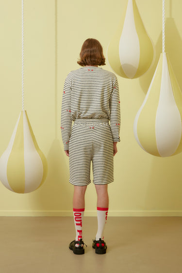 Henrik Vibskov shorts - Fringy Sweat Shorts black white stripes