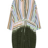 Front view of Henrik Vibskov Gather Dress in multicolour DipDye Stripes with green dip dye effect, classic collar and button-front closure.
