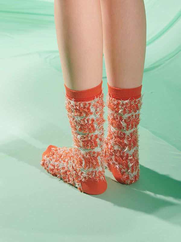 Henrik Vibskov - Hairy Handsome Chair Socks Femme in Orange Hairy Chair