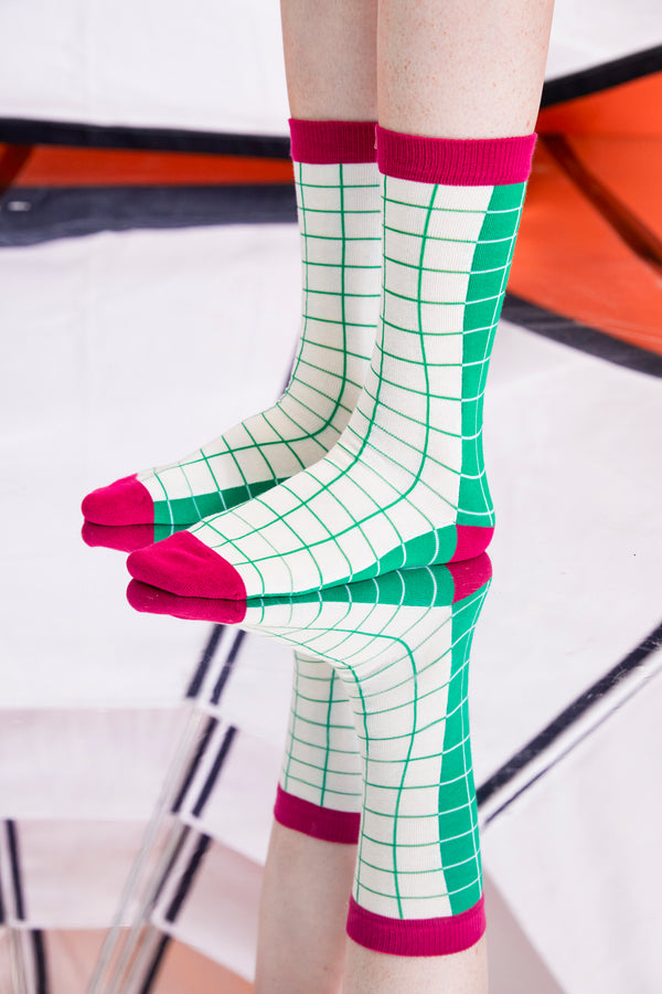 Henrik Vibskov socks - Half Grid Femme cream green purple