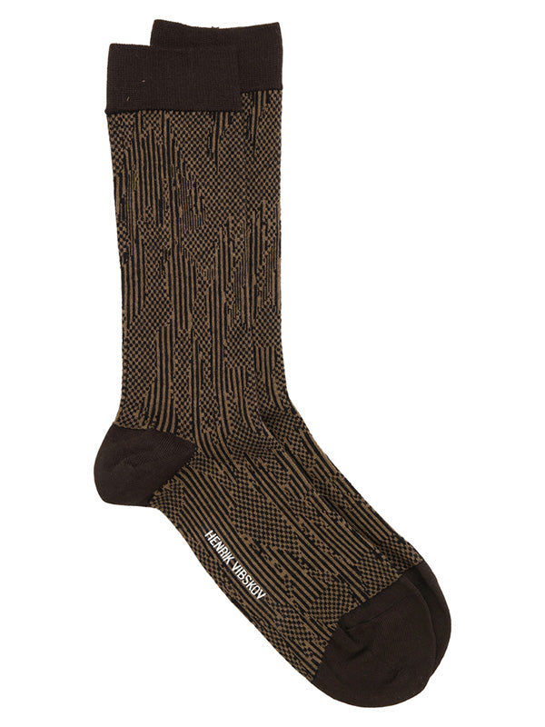 Handsome Hands Socks Homme in Brown Black Handsome Grid from Henrik Vibskov
