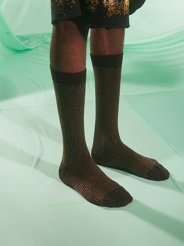 Handsome Hands Socks Homme in Brown Black Handsome Grid from Henrik Vibskov