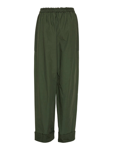 Helmet Pants in Garden Green navy green wide-leg pants with side pockets and relaxed silhouette, back view – Henrik Vibskov Spring/Summer 2026 Key Collection