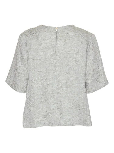 Helmet Top in Bike Helmets grey short sleeve top with button closure at back neck and straight hem, back view – Henrik Vibskov Spring/Summer 2026 Key Collection