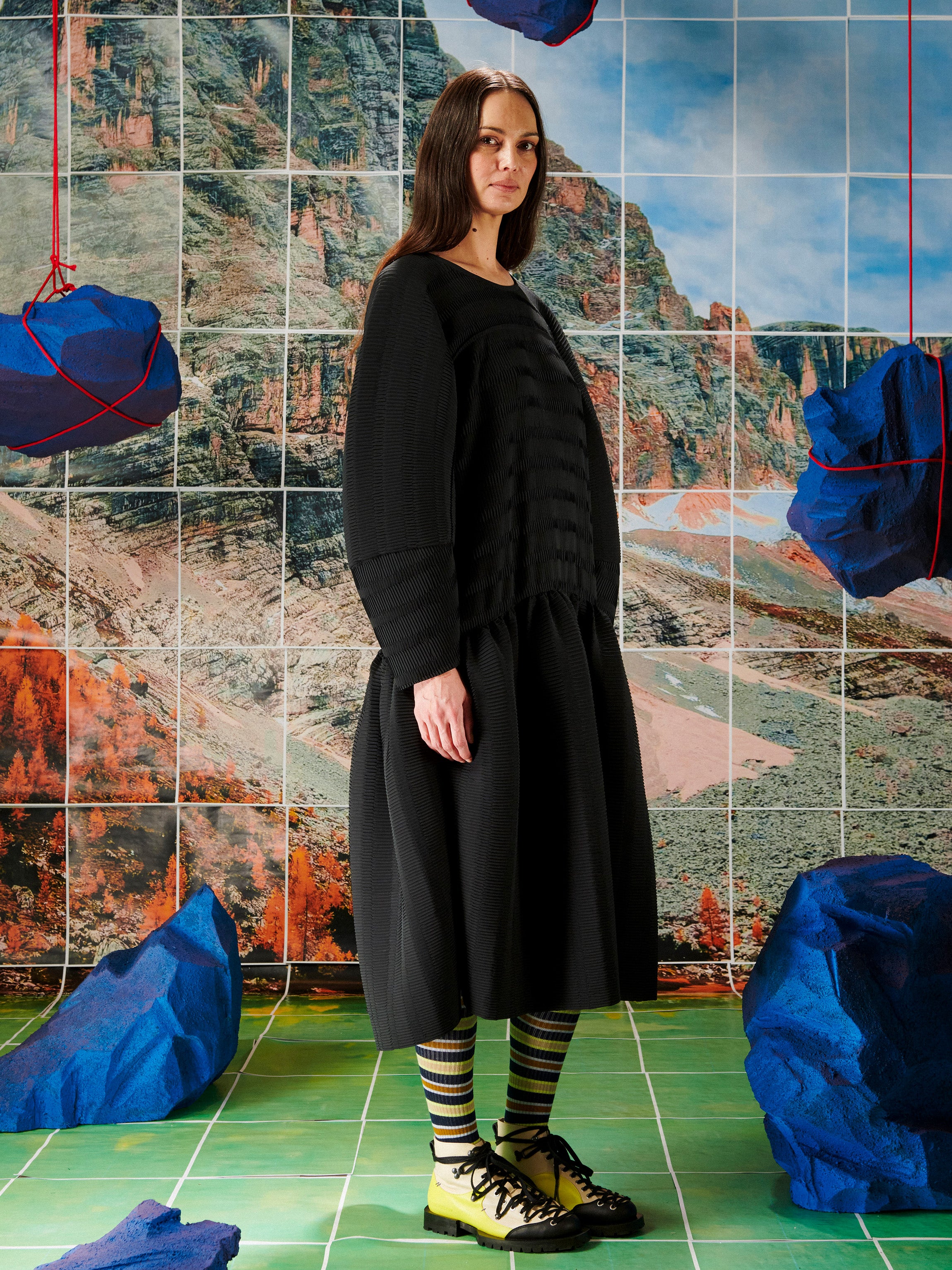 Hilly Plisse Dress - Black-[-Henrik Vibskov-5