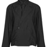 Front view of the Henrik Vibskov Lonely Sjacket in Tropical Wool, showing the black layered blazer design with classic collar, front button closure, long sleeves, and straight cropped hem.