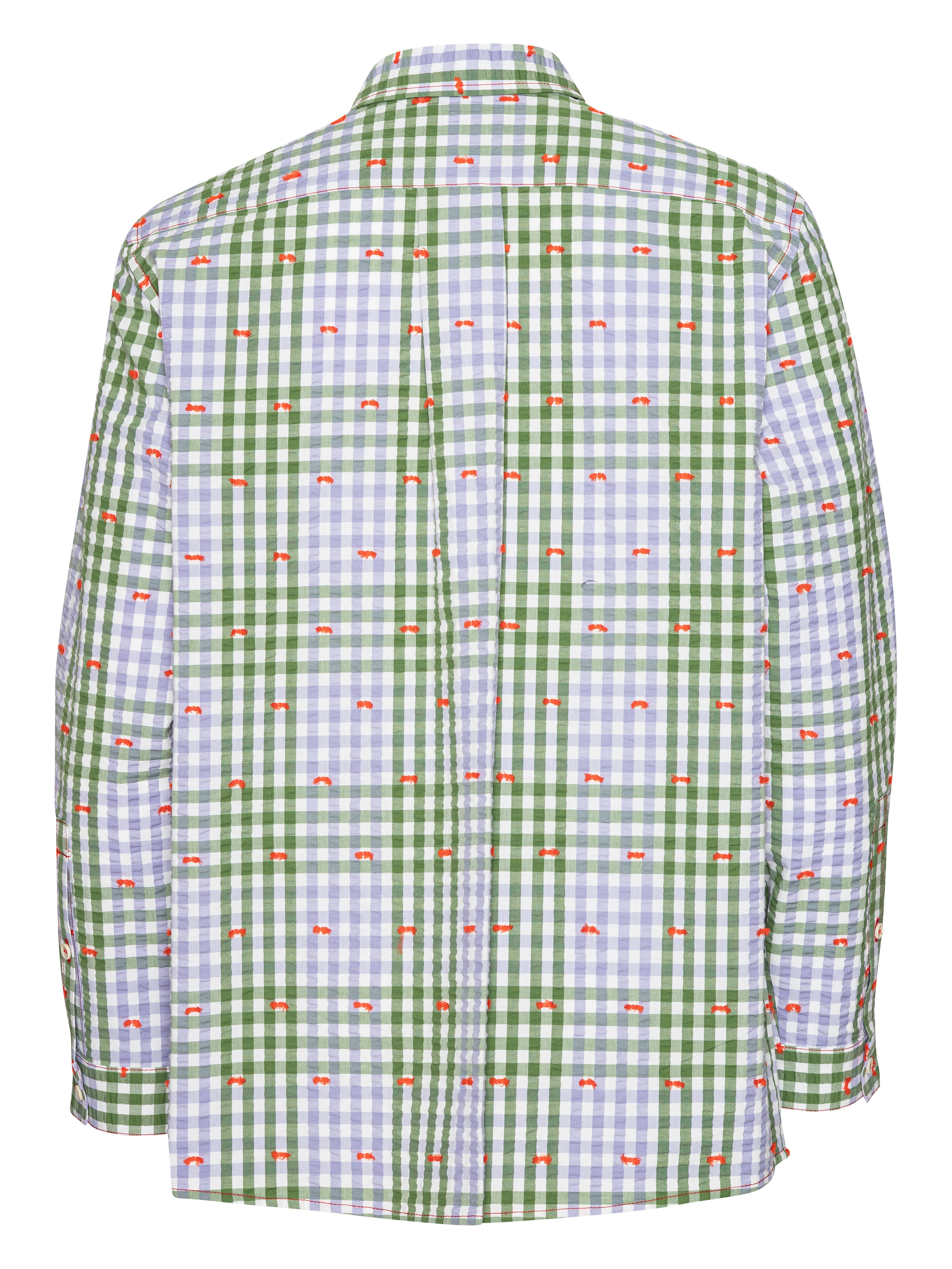 Back view of the Henrik Vibskov New Blou Shirt in Checks Fillé, showing the full check pattern, long sleeves, and straight hem.