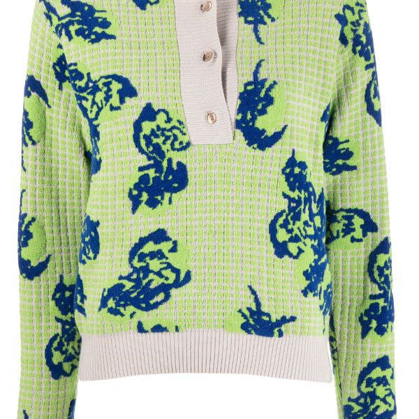 Henrik Vibskov │ Polo Knit Long Sleeve in Green Tomato Grid