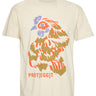 Off-white t-shirt with an orange rooster illustration by Henrik Vibskov on a white background