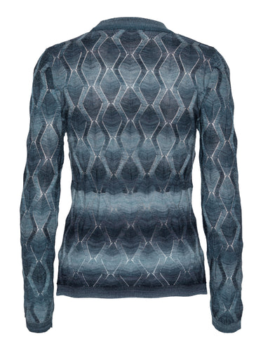 Resonance Longsleeve in Navy Flame blue patterned long sleeve top with ribbed hems and form-fitting silhouette, back view – Henrik Vibskov Spring/Summer 2026 Key Collection