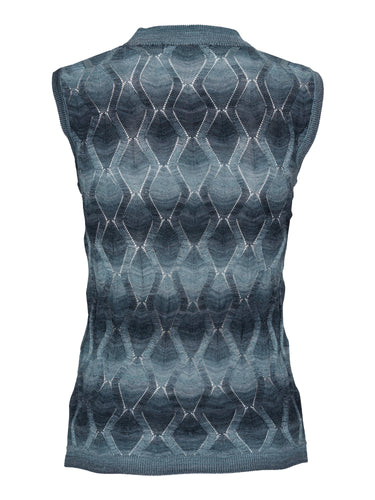 Resonance Top in Navy Flame blue patterned sleeveless top with ribbed hems and form-fitting silhouette, back view – Henrik Vibskov Spring/Summer 2026 Key Collection