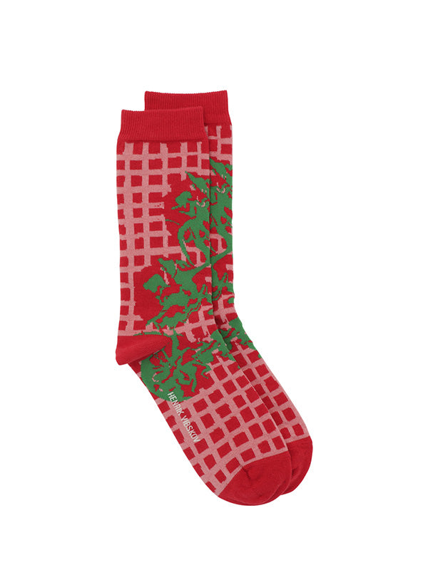 Henrik Vibskov - Risp Tomato socks femme in pink and green grid print - 1
