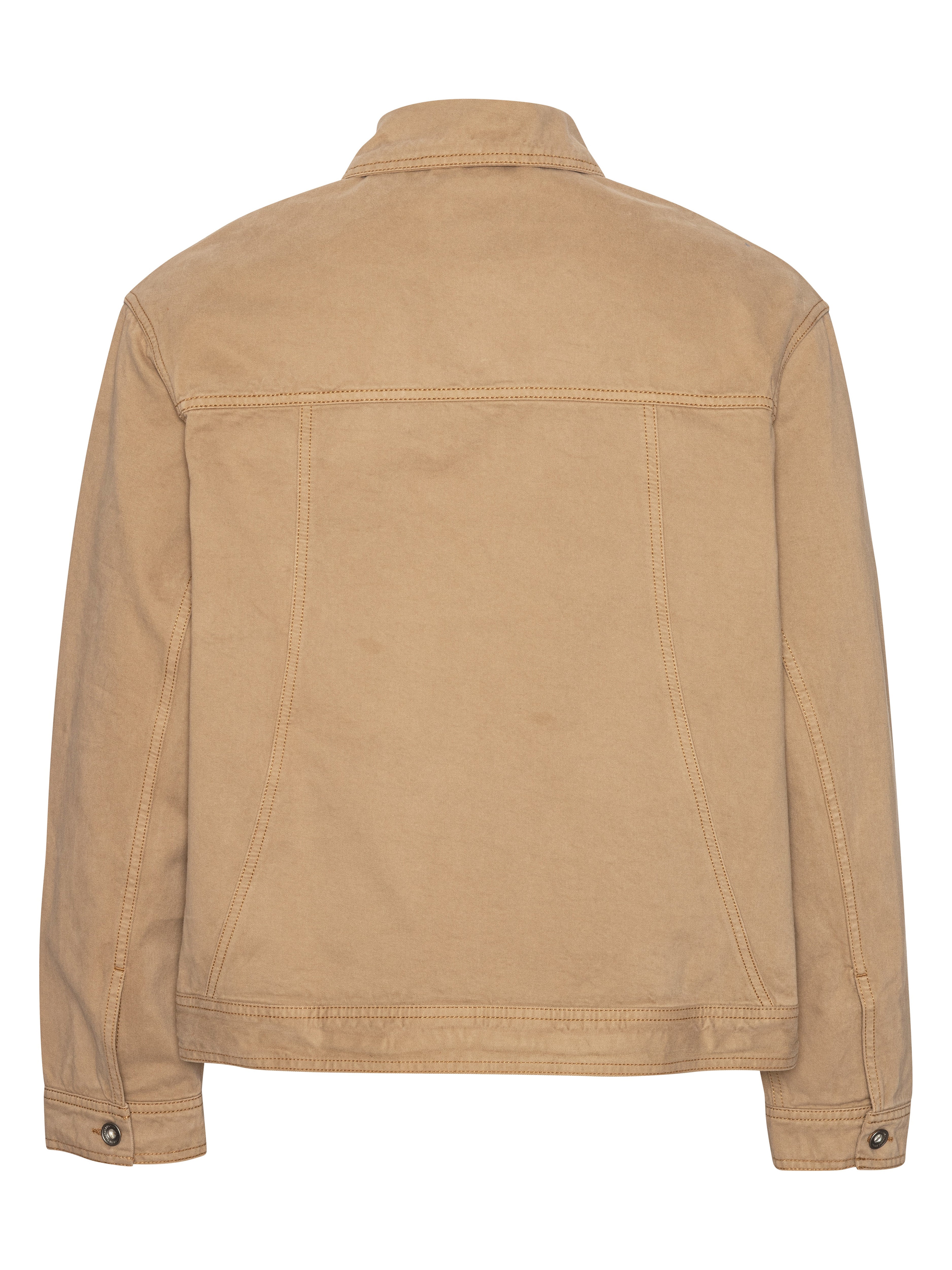 Back view of the dark beige denim jacket from Henrik Vibskov on a white background