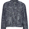 Grey-blue denim jacket with abstract pattern from Henrik Vibskov on a white background