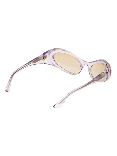 Side view of Scott sunglasses showing the clear frame and streamlined sport-style arms.