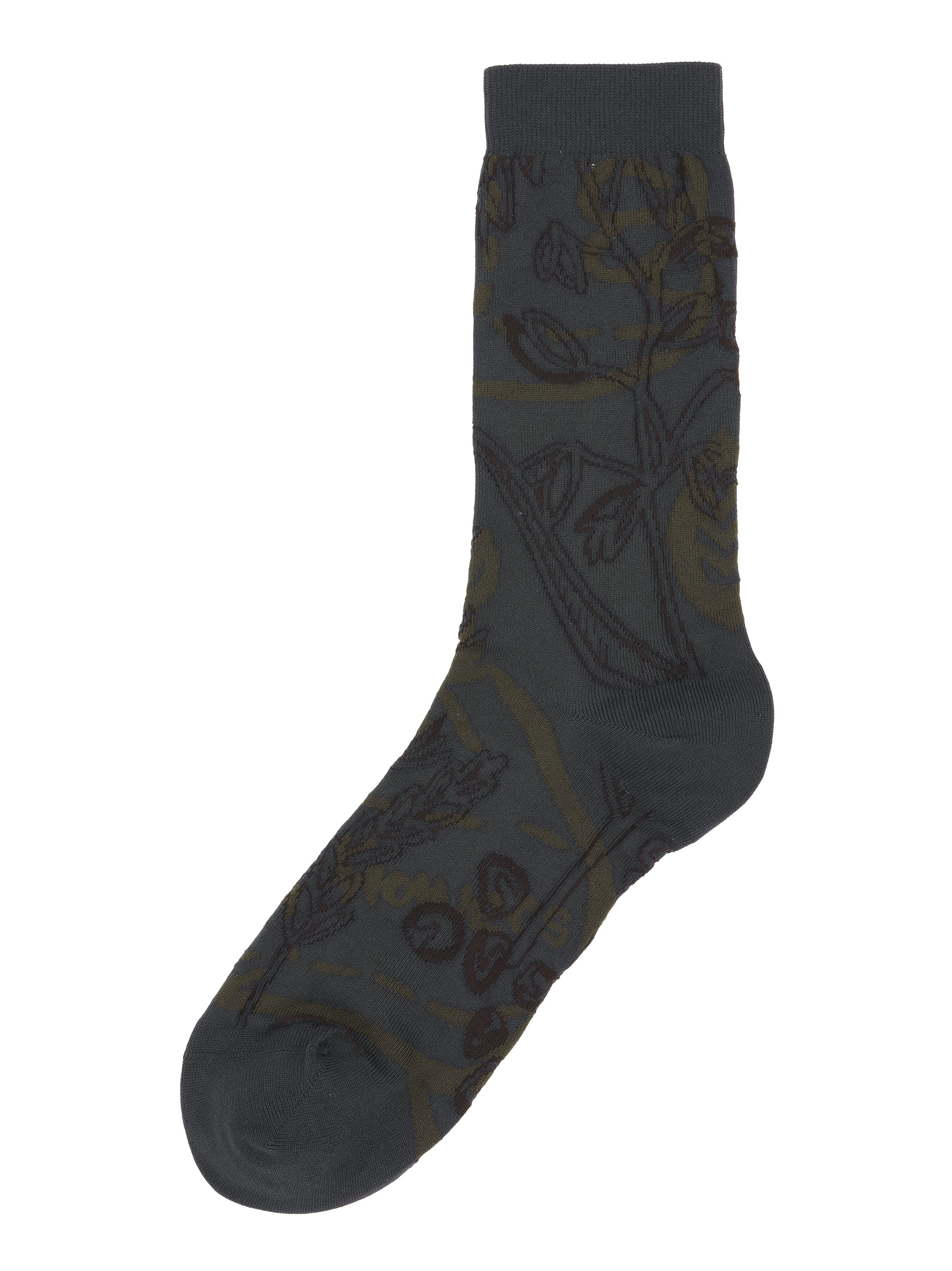 Front view of Seed Socks Femme in Black Crops featuring black fabric with floral illustrations.