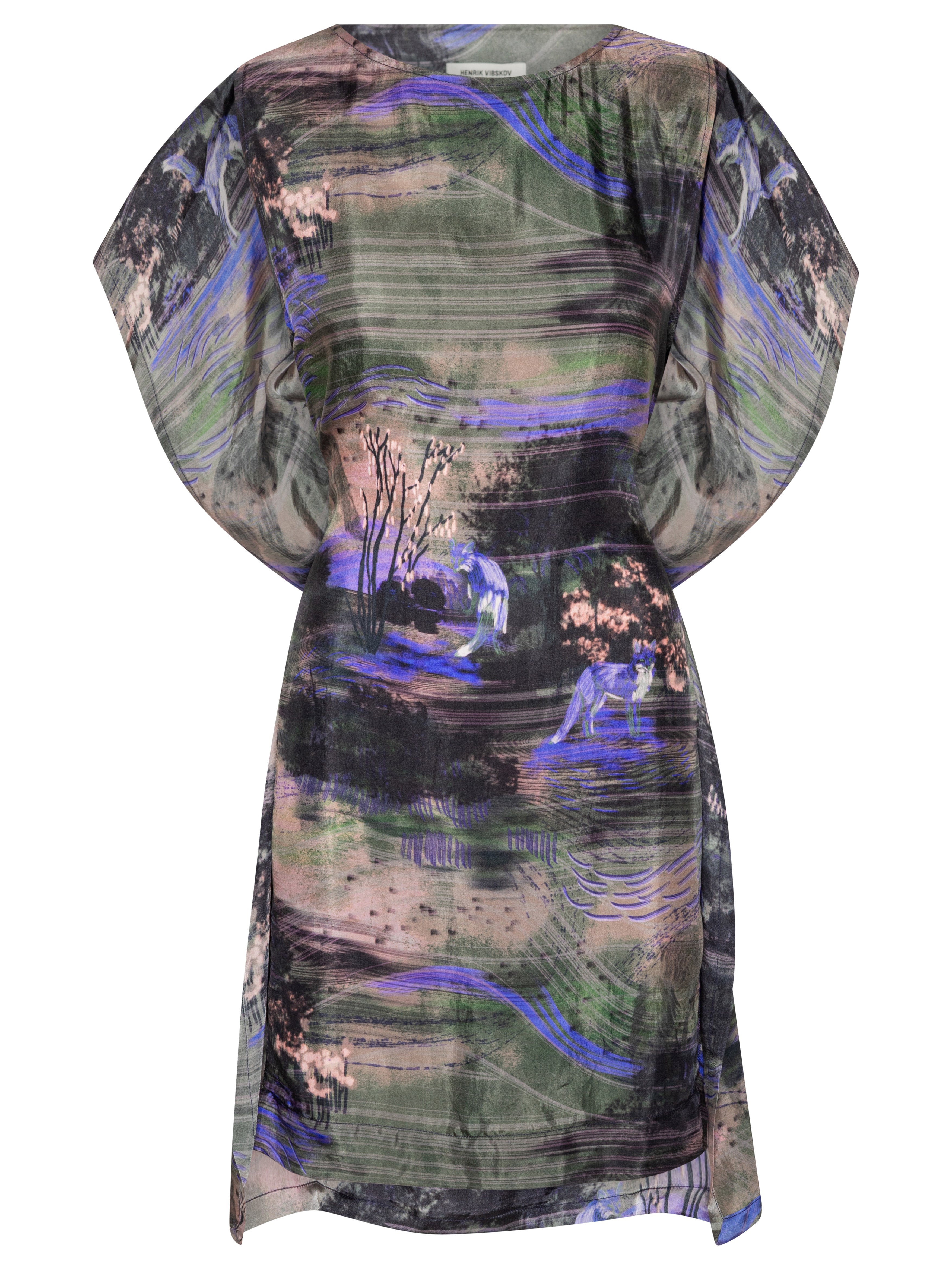 Multicolored dress from Henrik Vibskov with abstract pattern on a white background