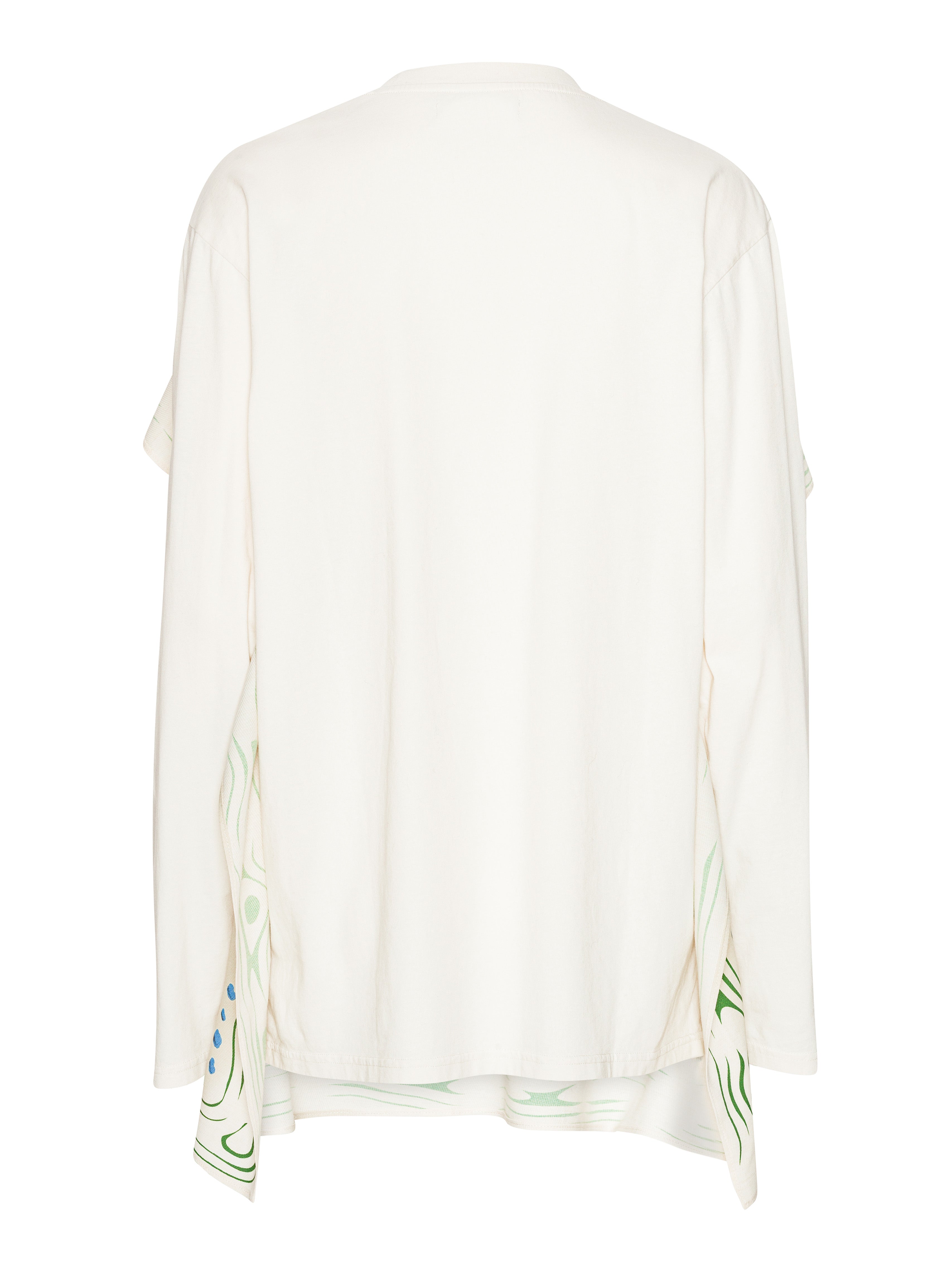 White blouse with green patterns on a white background