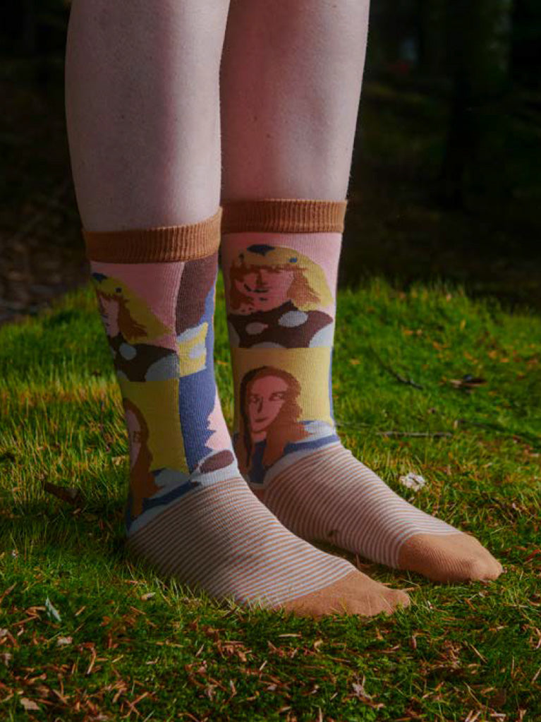 The Intern Socks Femme in Brown Coral Faces from Henrik Vibskov