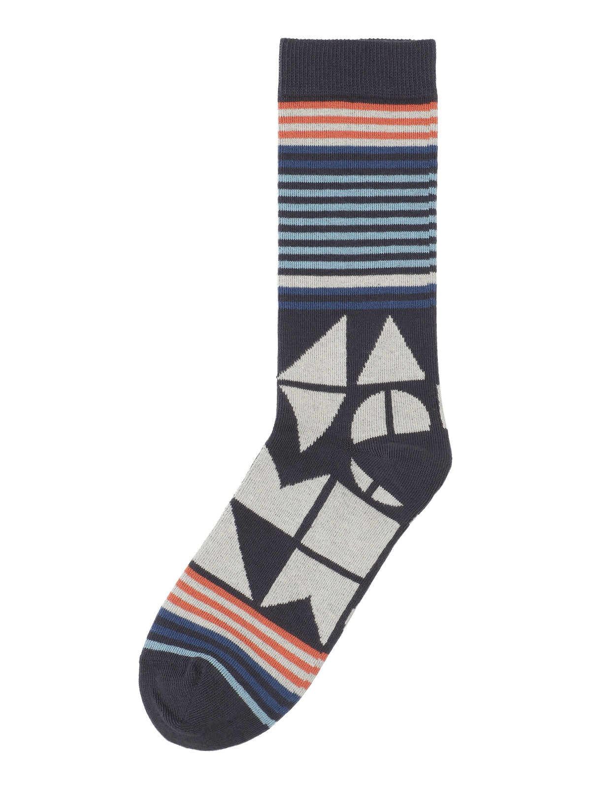Henrik Vibskov Vibs In Bobs Socks in Black with striped knit, graphic intarsia motif and contrast heel and toe.