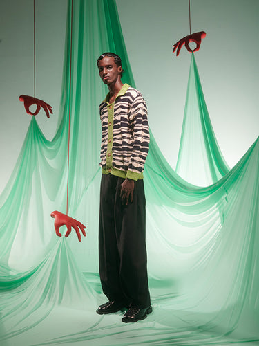 Wave Knit Cardigan in Beige Black Mountain Waves from Henrik Vibskov